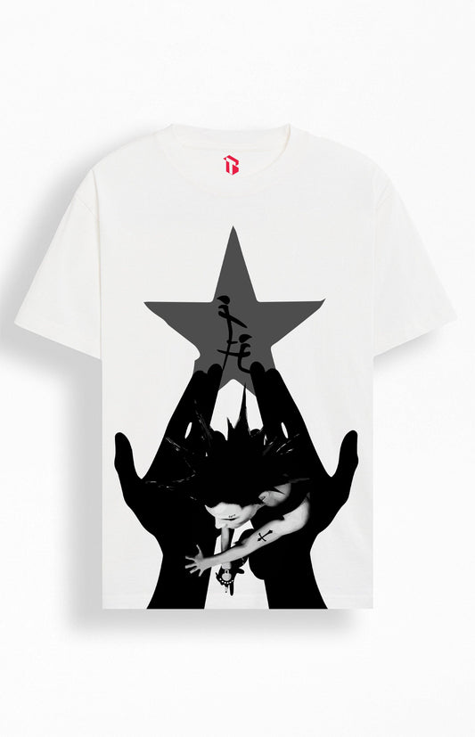 STAR CROSS HANDS WHITE OVERSIZED T-SHIRT