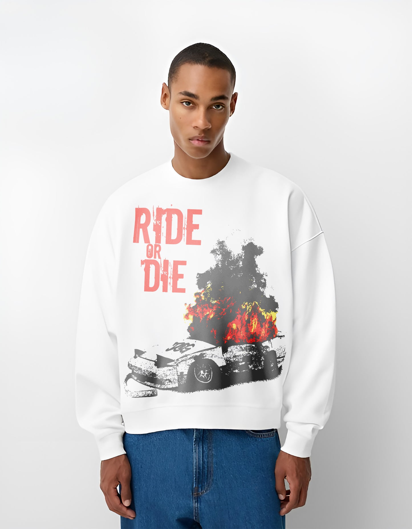 RIDE AND DIE WHITE SWEATSHIRT