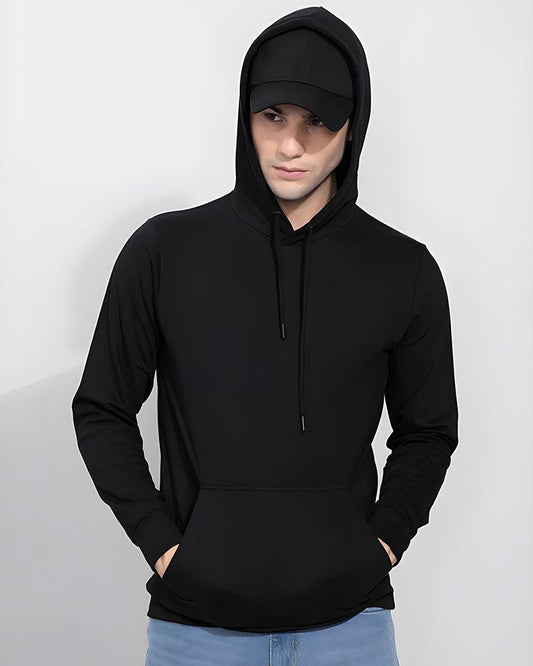 SOLIDS REGULAR FIT BLACK HOODIE