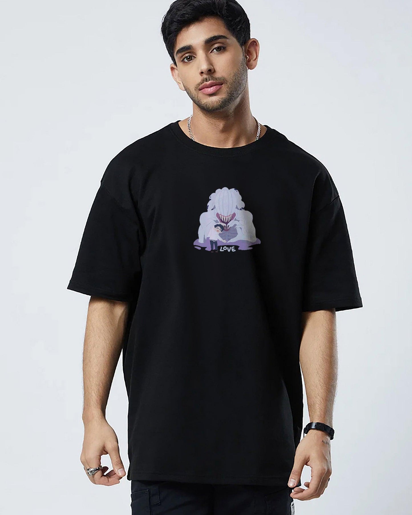 ANIME LOVE BOND BLACK OVERSIZED T-SHIRT