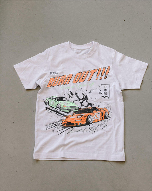 BURN OUT CARS WHITE OVERSIZED T-SHIRT