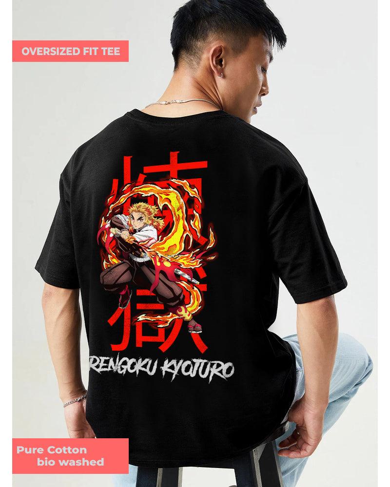 ANIME BURNING BLAZE BLACK OVERSIZED T-SHIRT