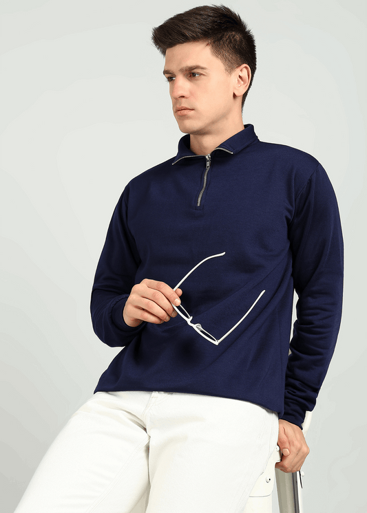 NAVY BLUE HALF ZIPPER SWEATSHIRT REGULAR FIT