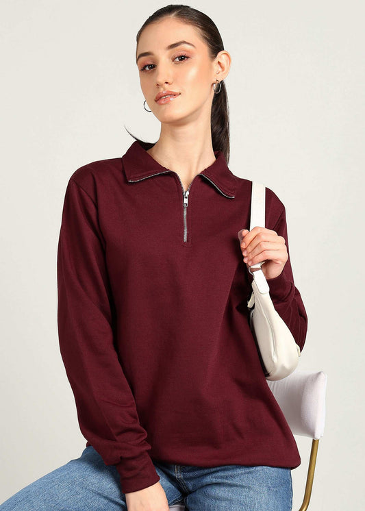 MAROON HALF ZIPPER SWEATSHIRT REGULAR FIT