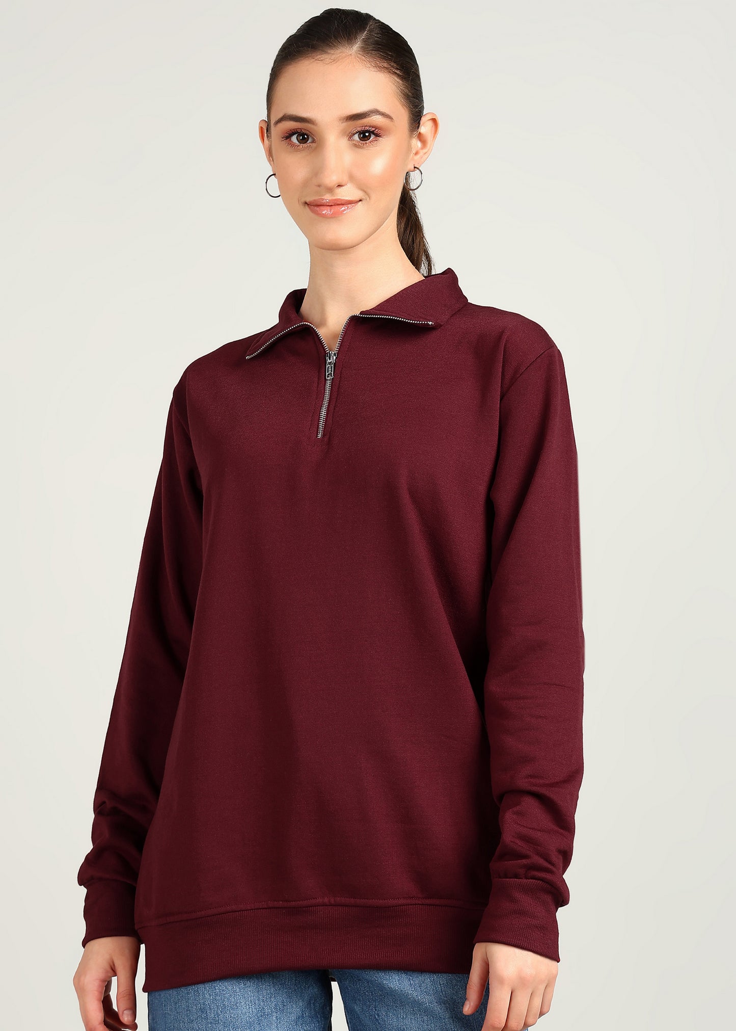 OLD MONEY ZIPPER Sweatshirt | MAROON | Regular Fit