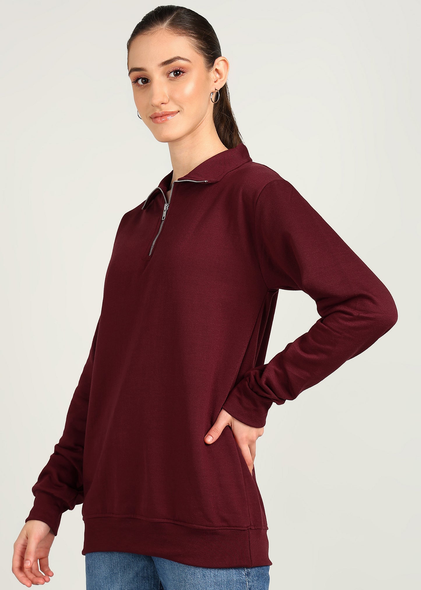 OLD MONEY ZIPPER Sweatshirt | MAROON | Regular Fit