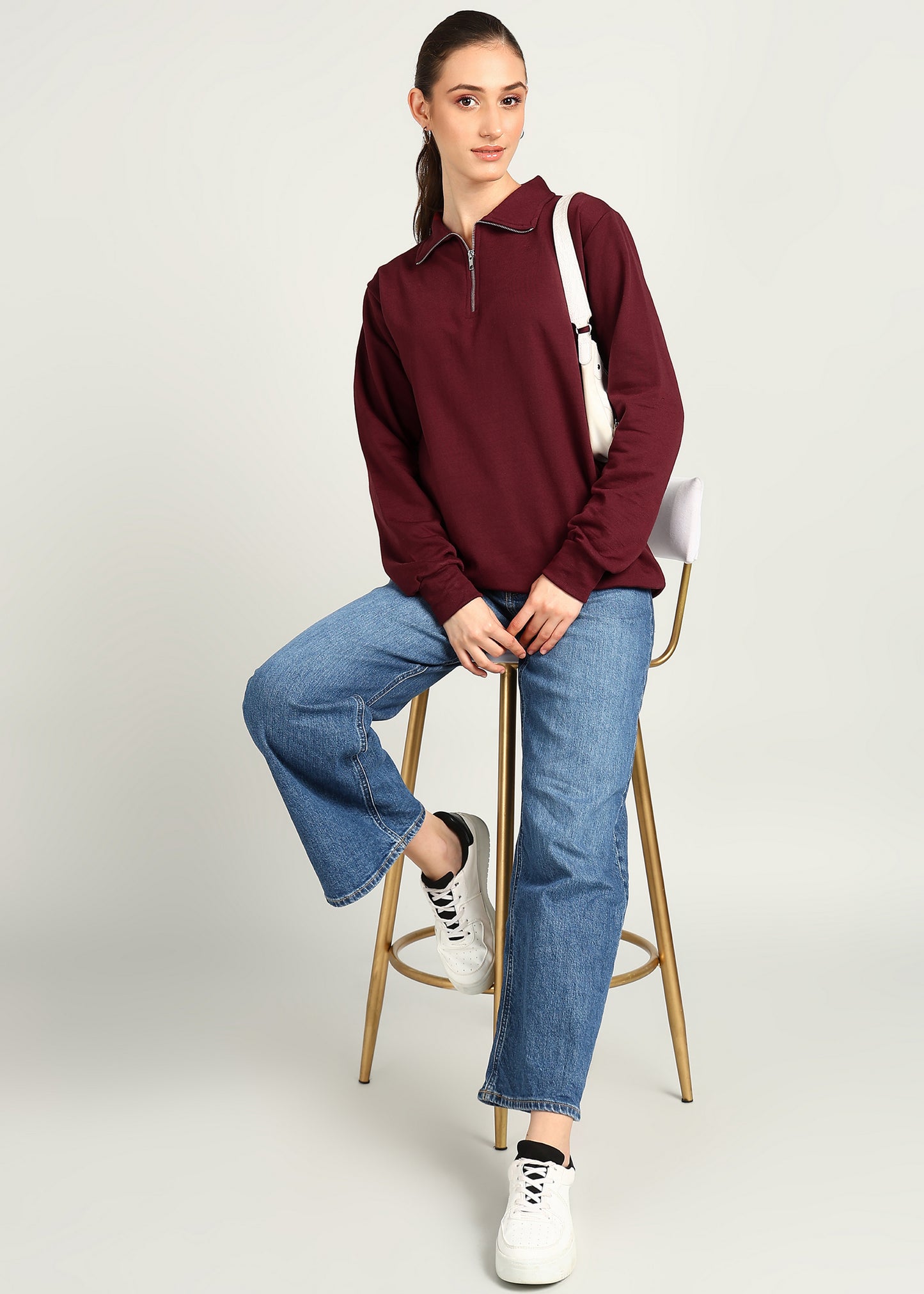 OLD MONEY ZIPPER Sweatshirt | MAROON | Regular Fit