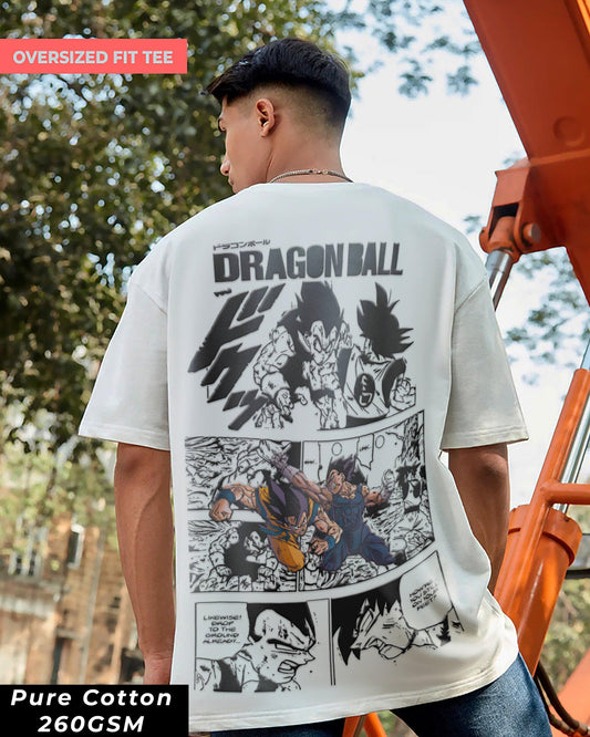 ANIME SAIYAN BATTLE COMIC WHITE OVERSIZED T-SHIRT