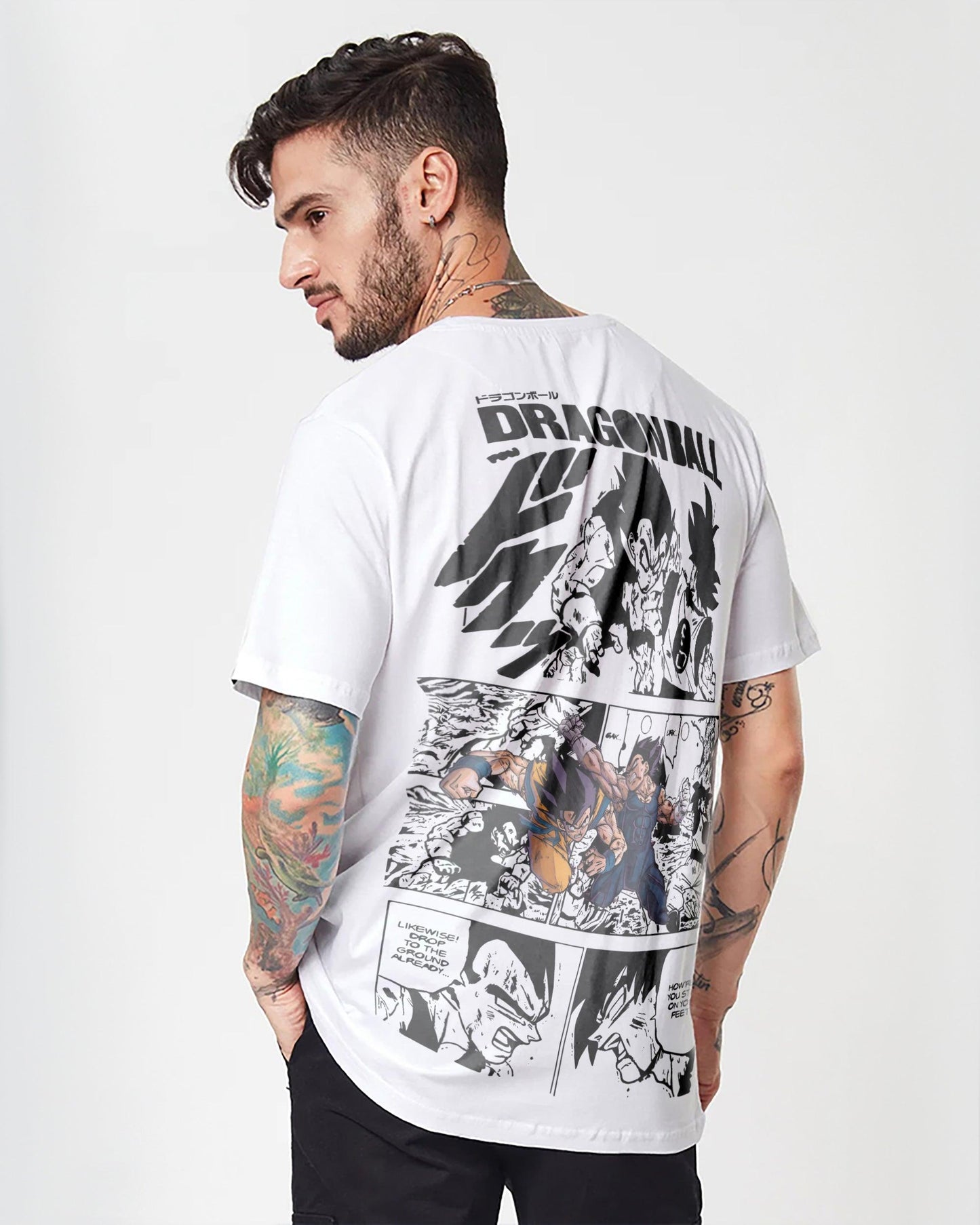 ANIME SAIYAN BATTLE COMIC WHITE REGULAR FIT T-SHIRT