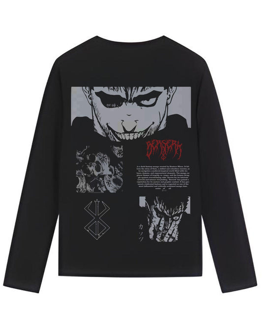 ANIME BERSERK MONSTER WORRIER BLACK FULL SLEEVES T-SHIRT