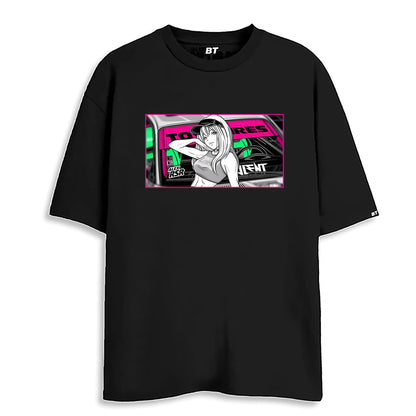 POP THE HOOD CARS BLACK OVERSIZED T-SHIRT