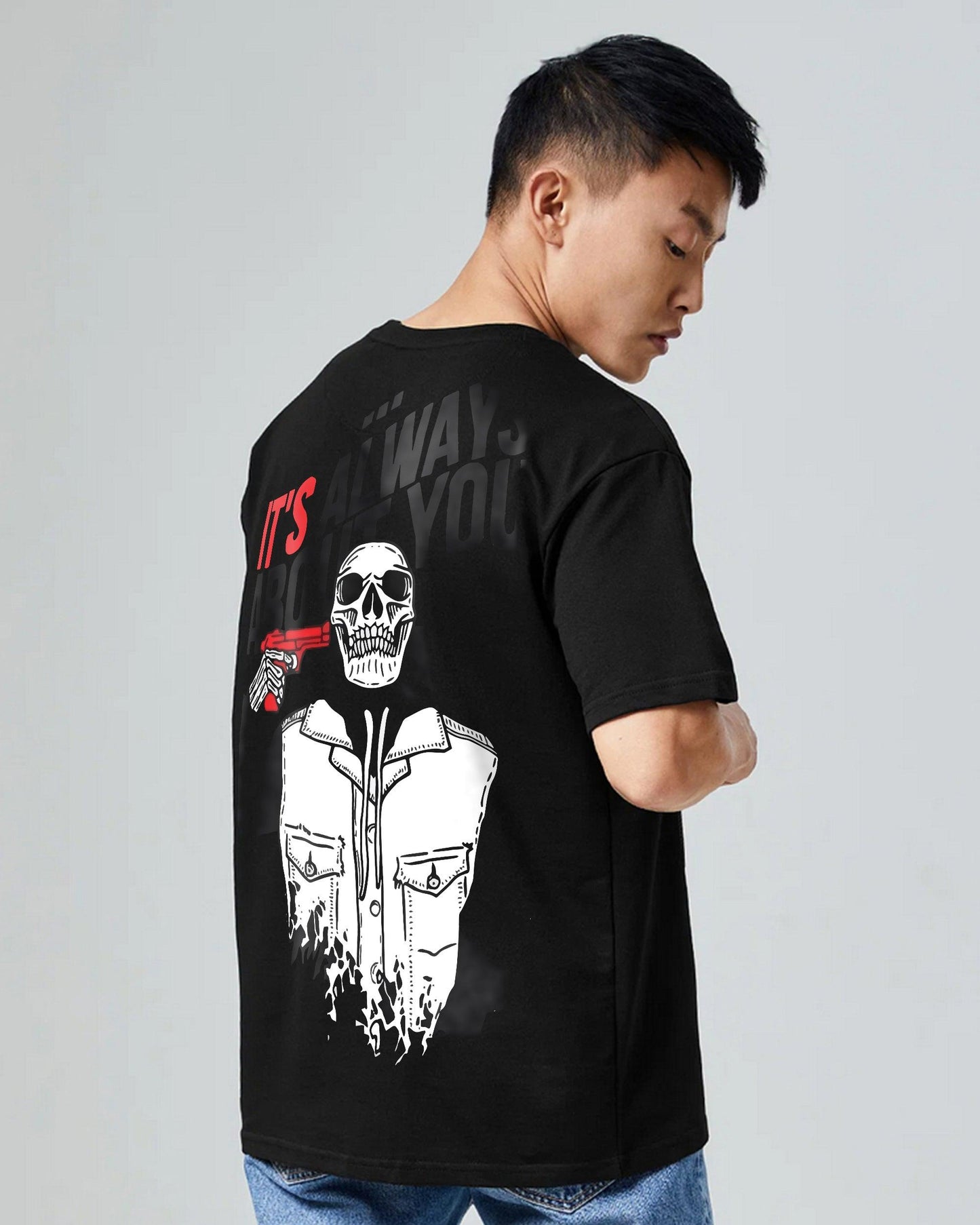 NEGATIVE THOUGHTS KILLS SKELETAL BLACK OVERSIZED T-SHIRT