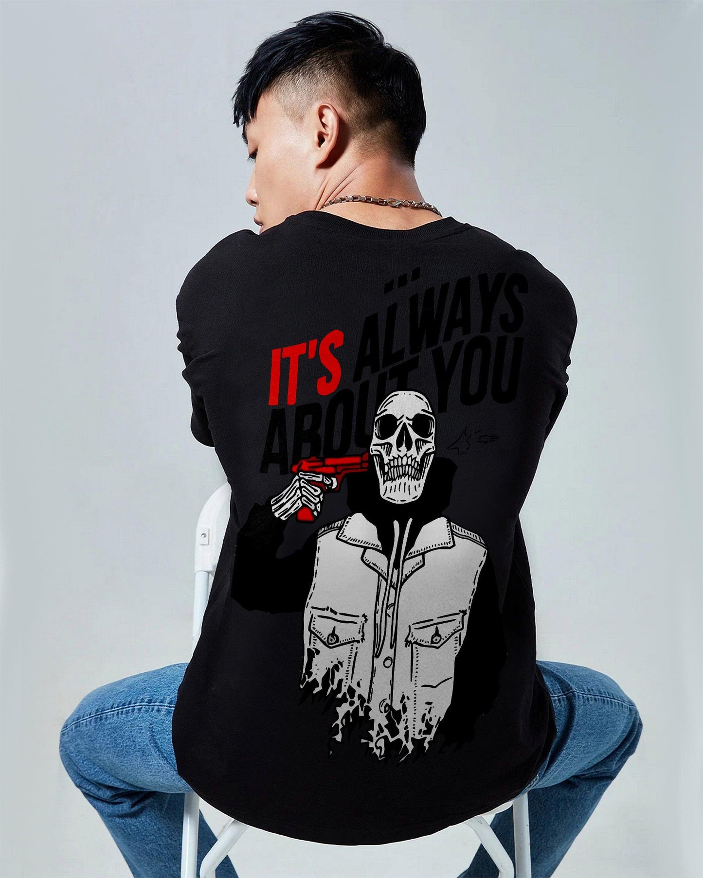 NEGATIVE THOUGHTS KILLS SKELETAL BLACK OVERSIZED T-SHIRT