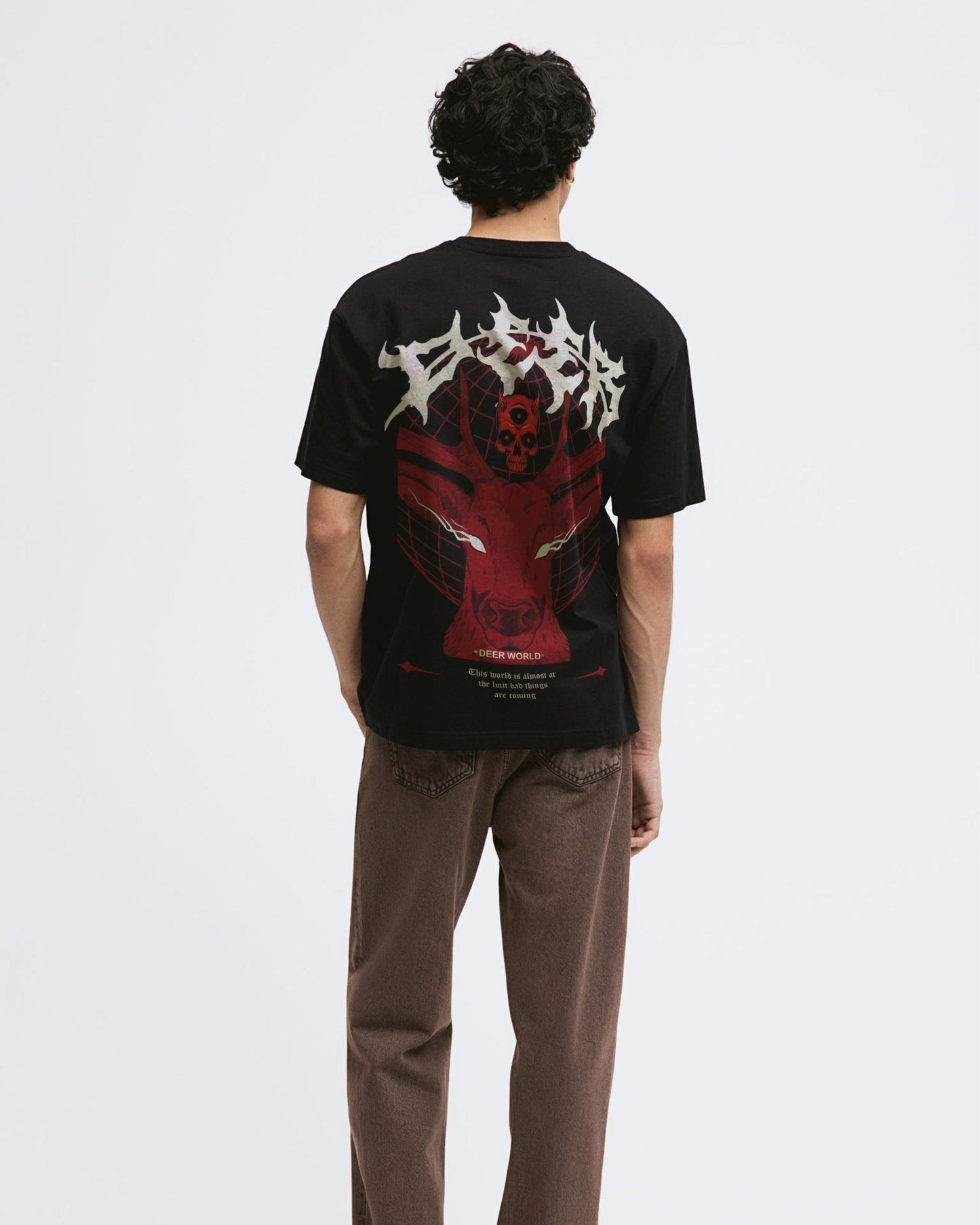 LUNAR DEER JUNGLE SKULL BLACK REGULAR T-SHIRT