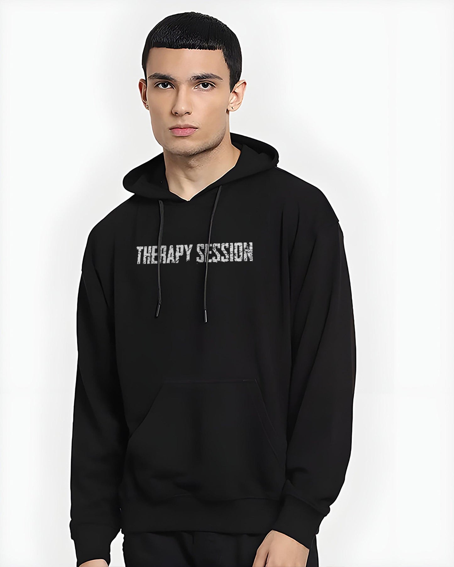 THERAPY SESSION 350GSM COTTON BLACK | REGULAR FIT HOODIE