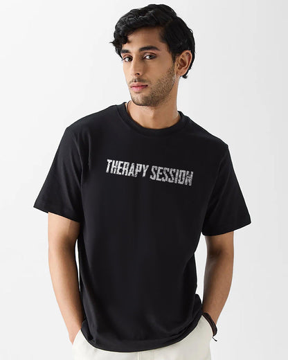 THERAPY SESSION BLACK REGULAR FIT T-SHIRT