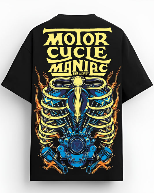 MOTOR CYCLE MANIAC BLACK OVERSIZED T-SHIRT