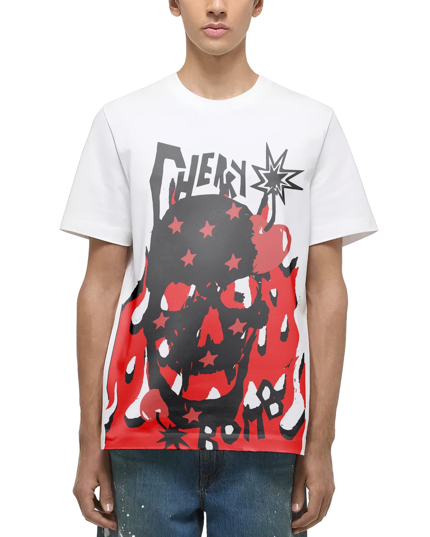 CHERRY BOMB SKELETON WHITE T-SHIRT