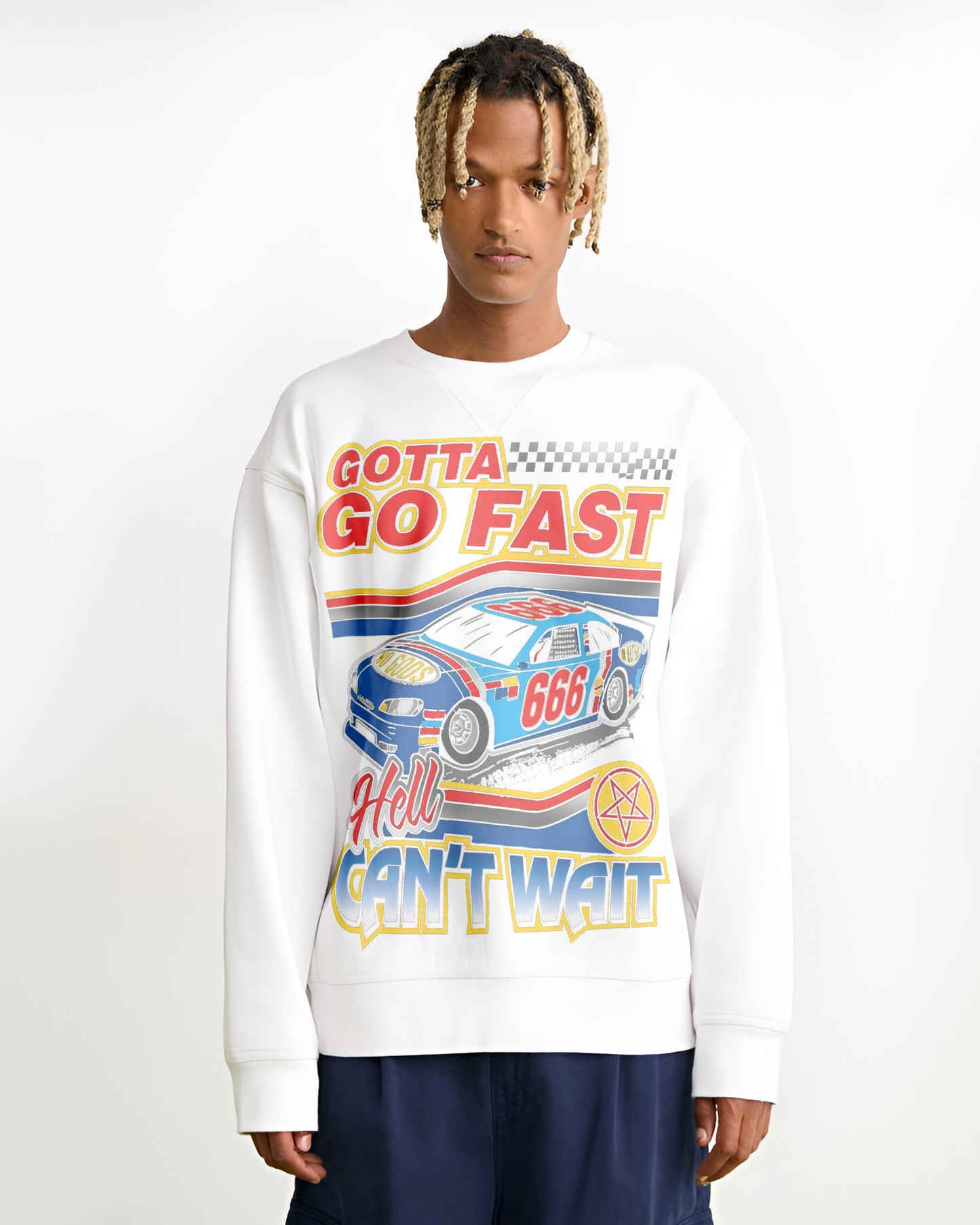 GO FAST NO WAIT CARS WHITE SWEATSHIRT