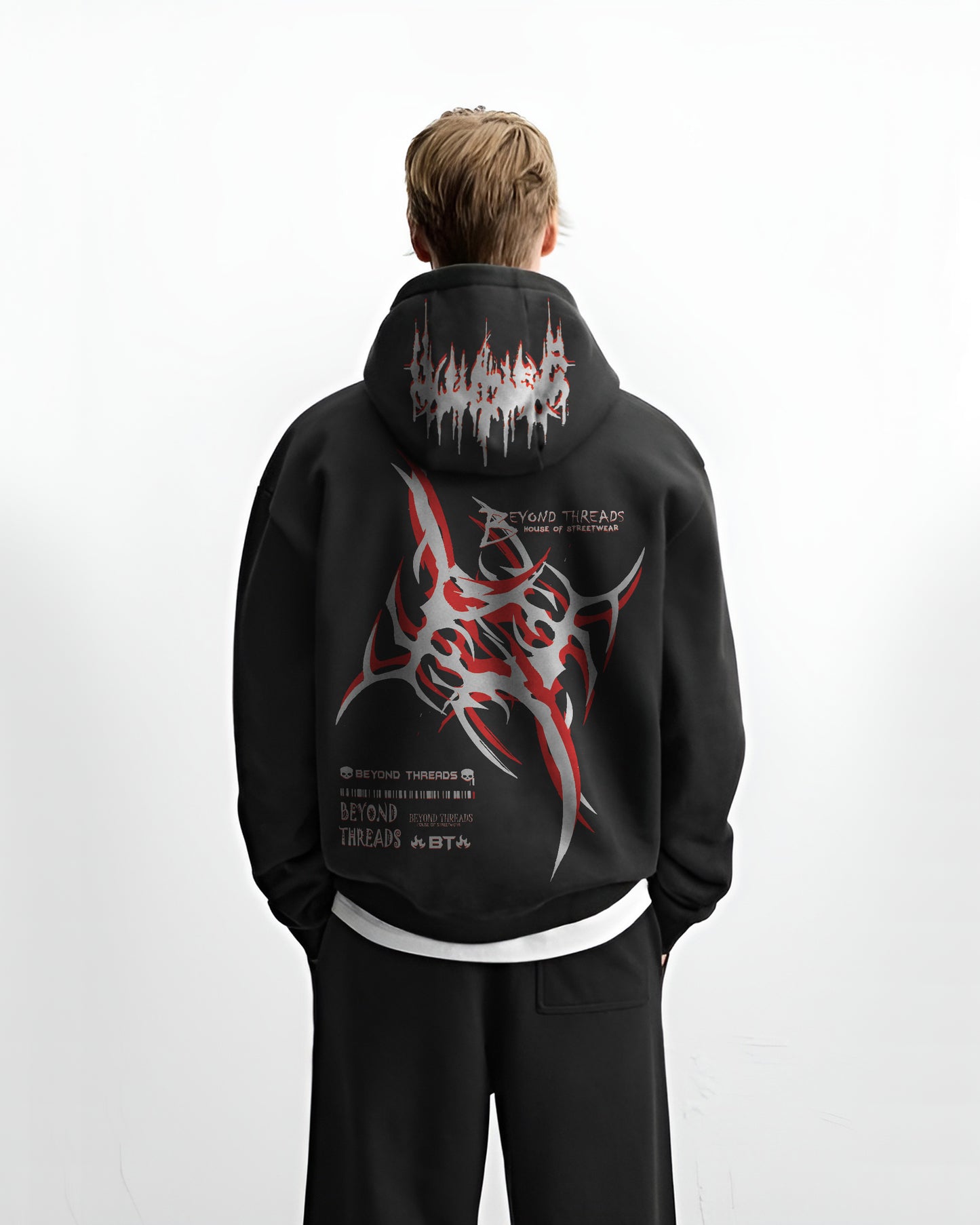 BEYOND THREADZ PRINTED BLACK HOODIE