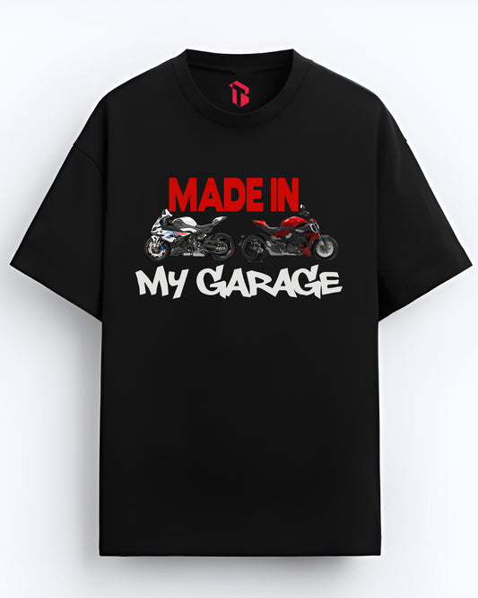 BIKE MADE IN GARAGE BLACK OVERSIZED T-SHIRT