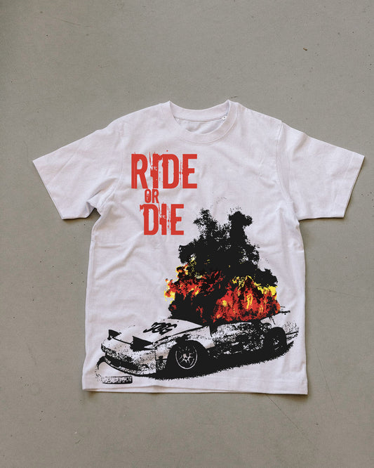 RIDE OR DIE WHITE OVERSIZED T-SHIRT