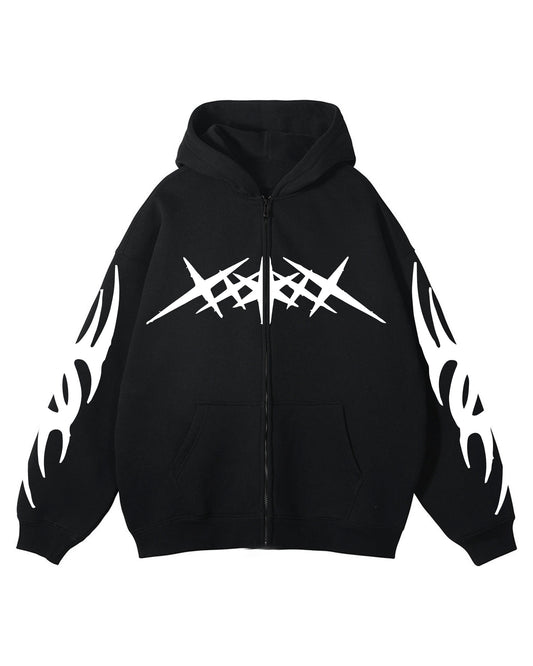 ROCK STAR BLACK ZIPPER HOODIE REGULAR FIT