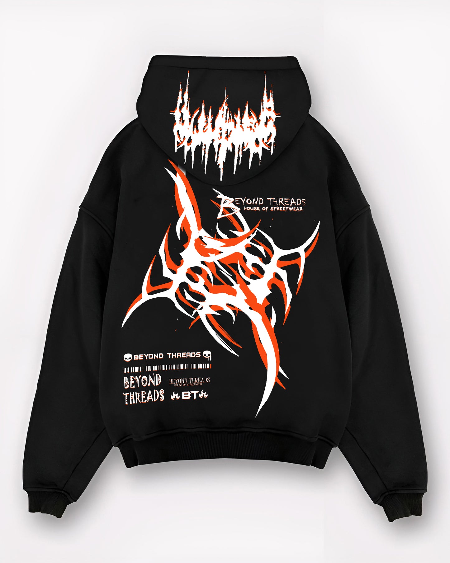 BEYOND THREADZ PRINTED BLACK HOODIE