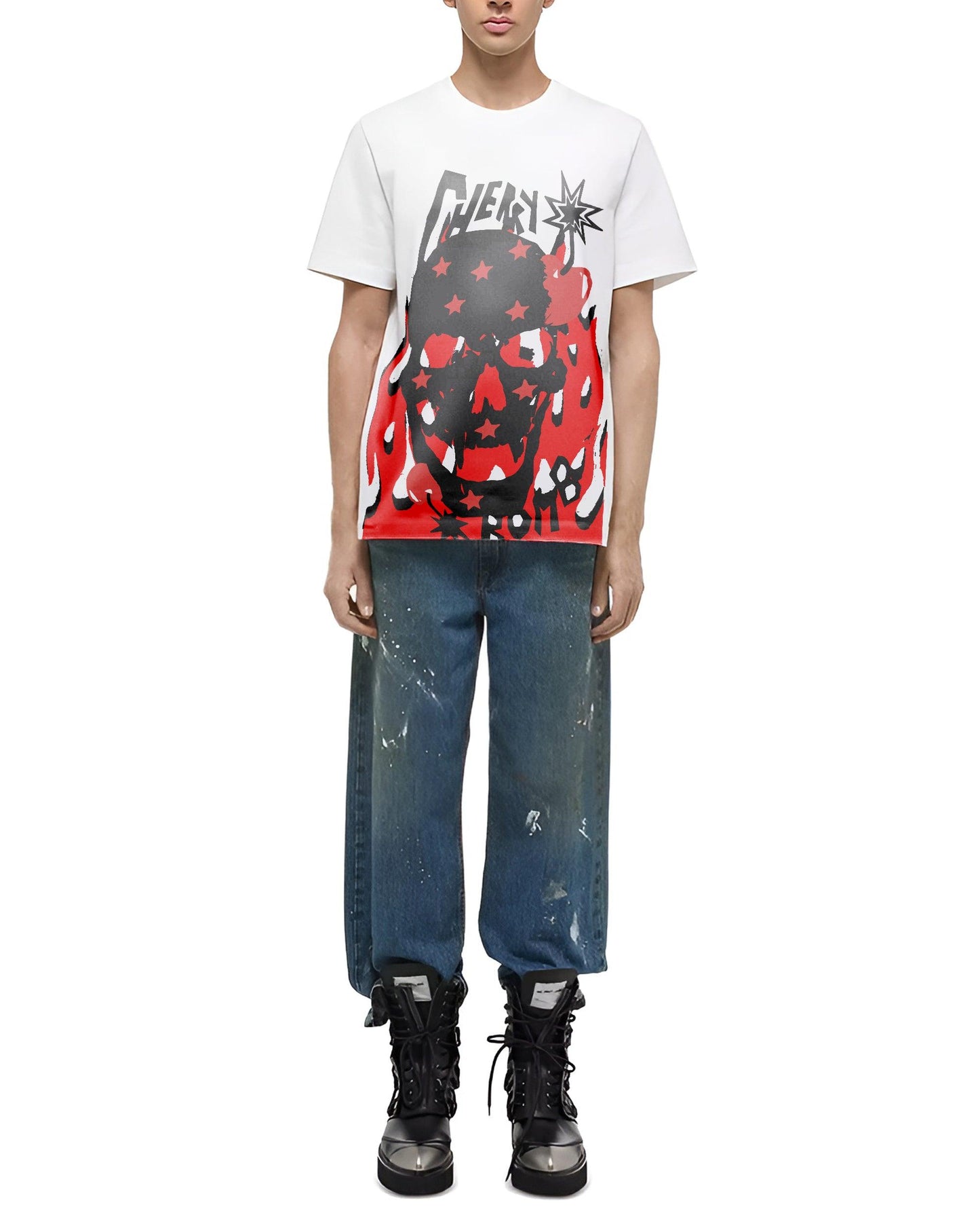 CHERRY BOMB SKELETON WHITE T-SHIRT