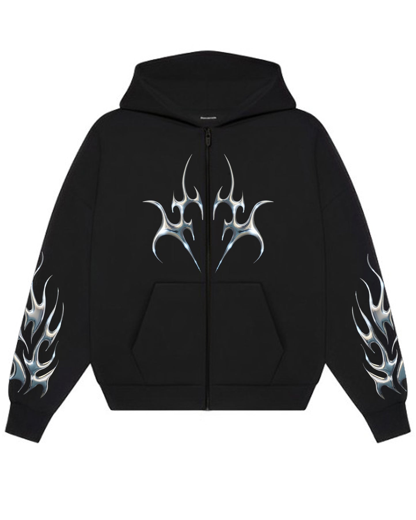 SILVER FLAMES BLACK ZIPPER HOODIE REGULAR FIT