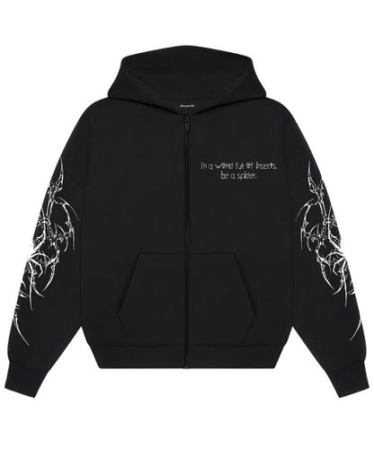 BE A SPIDER BLACK REGULAT FIT ZIPPER HOODIE