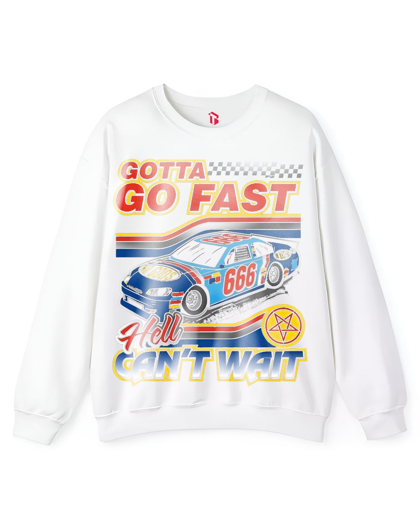 GO FAST NO WAIT CARS WHITE SWEATSHIRT