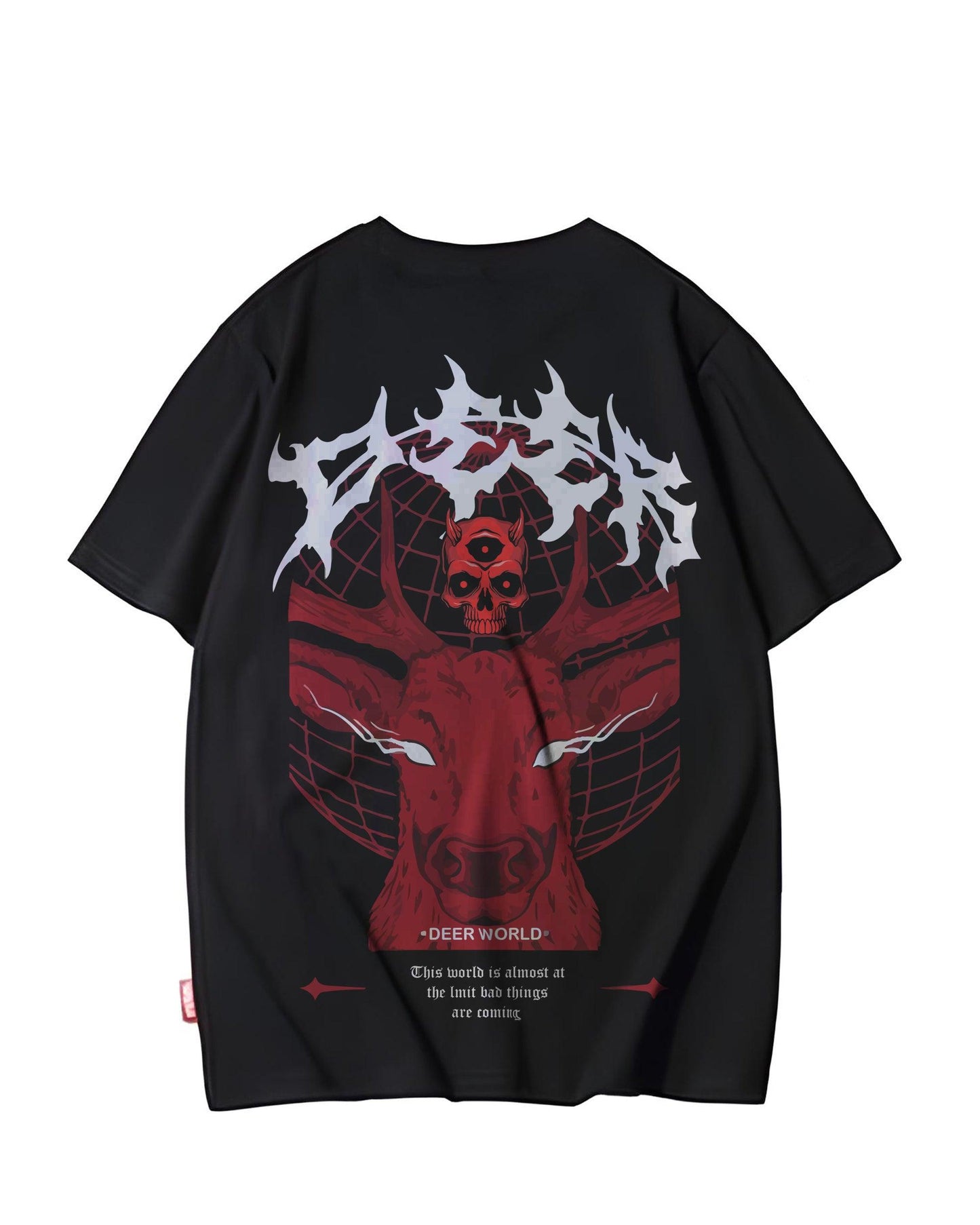 LUNAR DEER JUNGLE SKULL BLACK OVERSIZED T-SHIRT