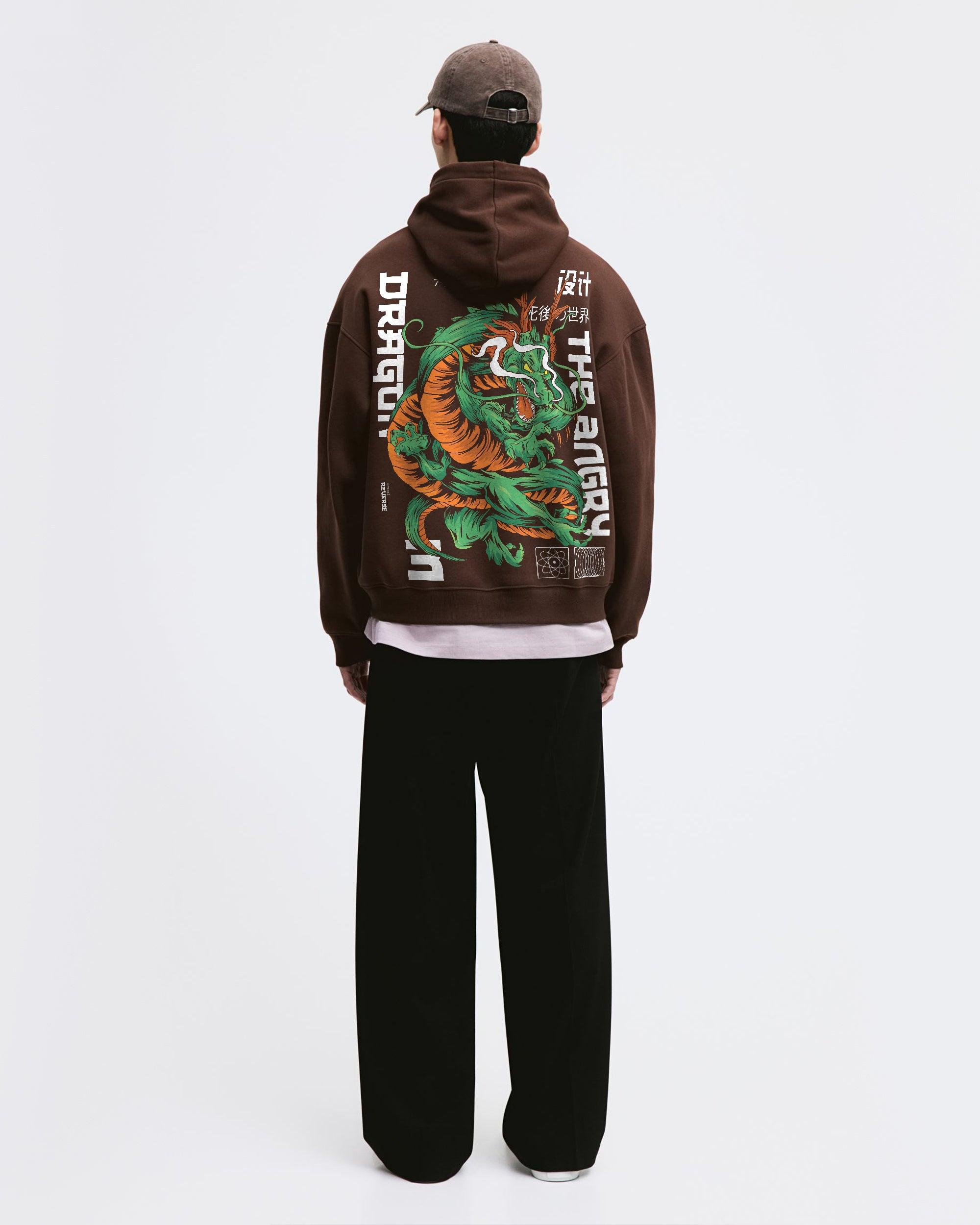 THE ANGRY DRAGON REGULAR FIT BROWN HOODIE