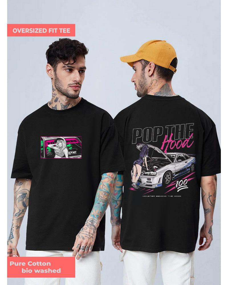 POP THE HOOD CARS BLACK OVERSIZED T-SHIRT