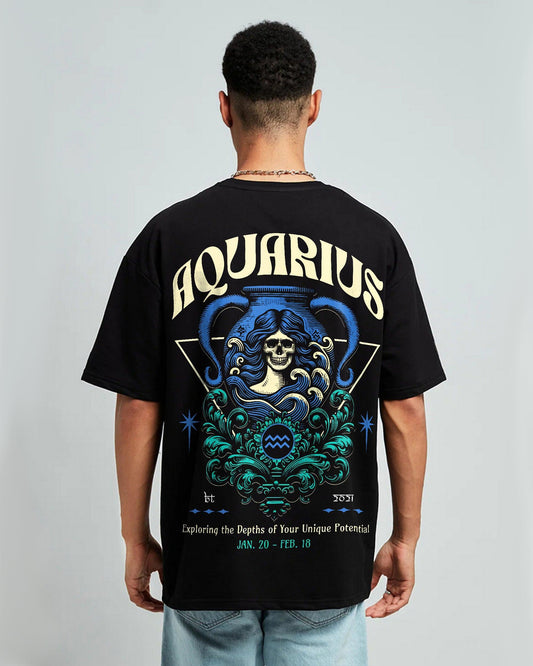 AQUARIUS OVERSIZED T-SHIRT BLACK 260GSM