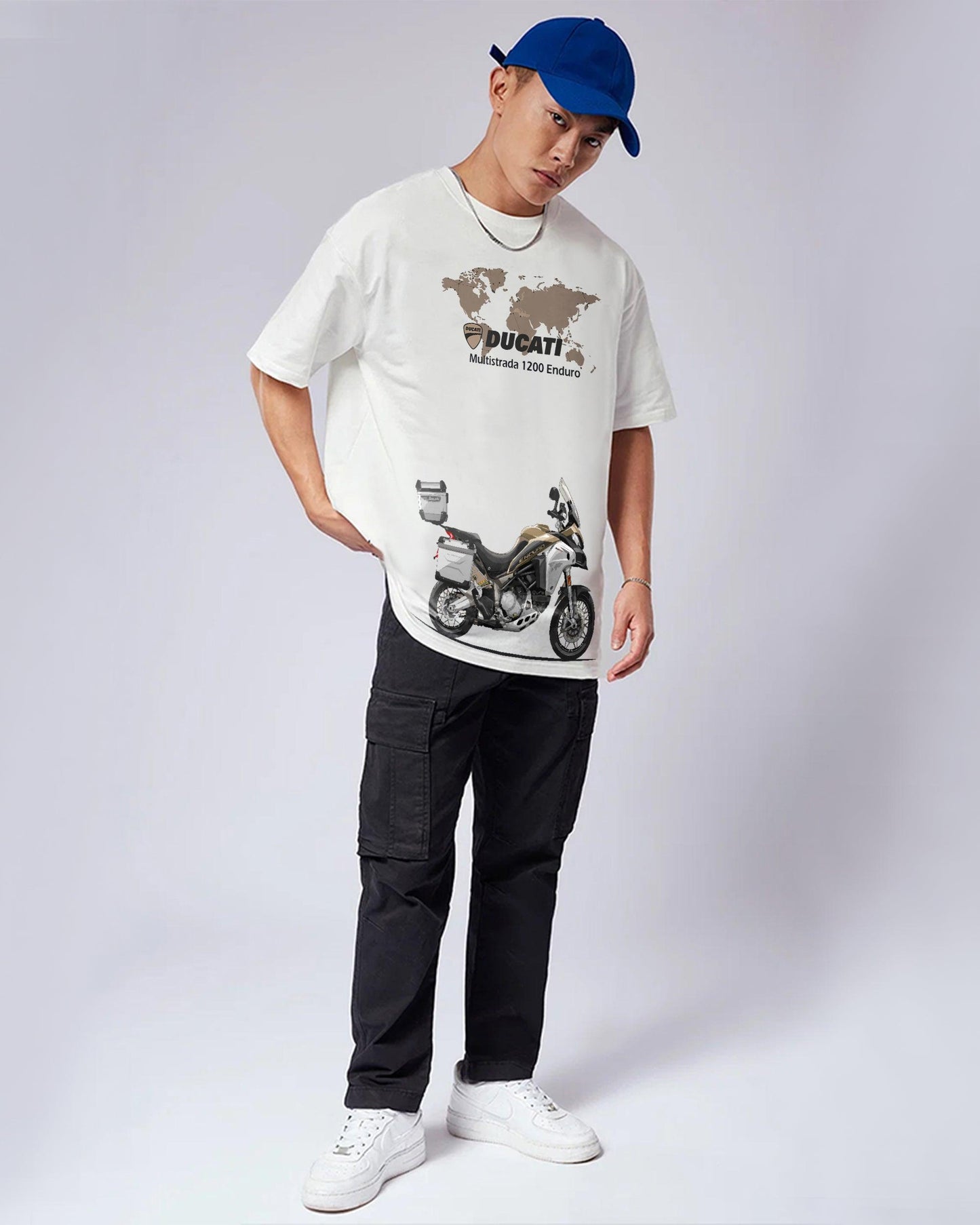 Super Bike Printed Oversized Tee White