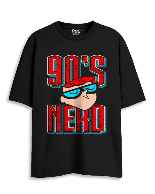 CARTOON NERD BLACK OVERSIZED T-SHIRT