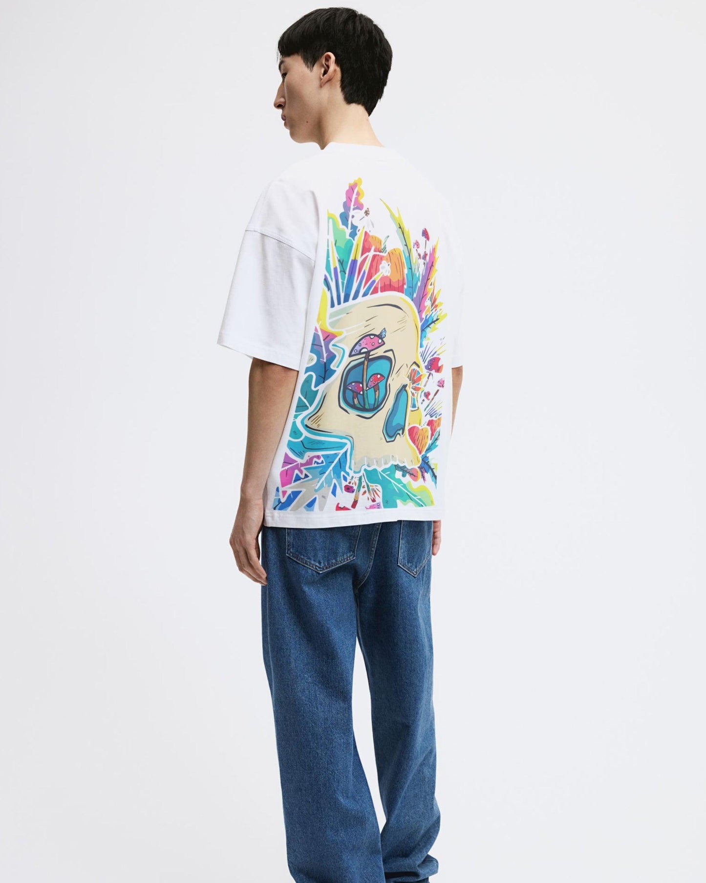 COLOURFUL SKELETON FREEDOM WHITE OVERSIZED T-SHIRT